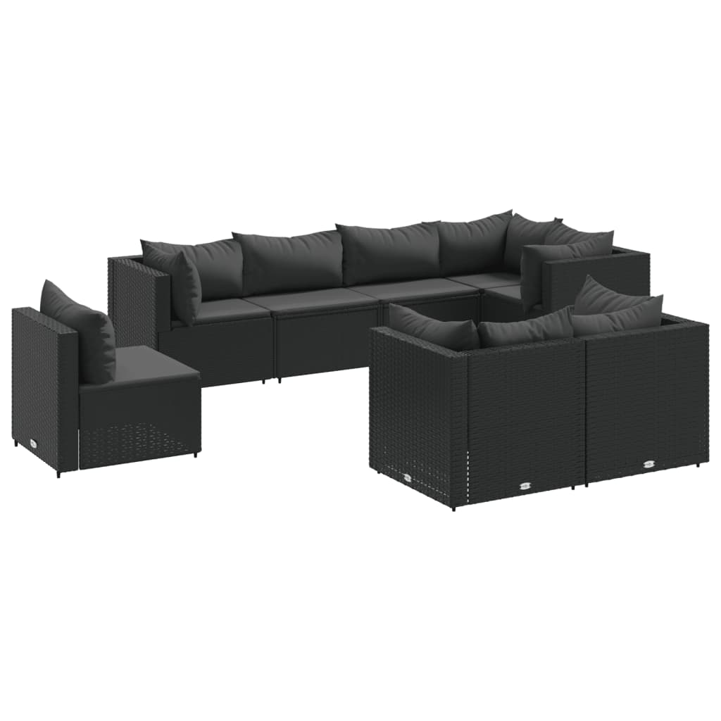 Set mobilier de grădină cu perne, 8 piese, negru, poliratan