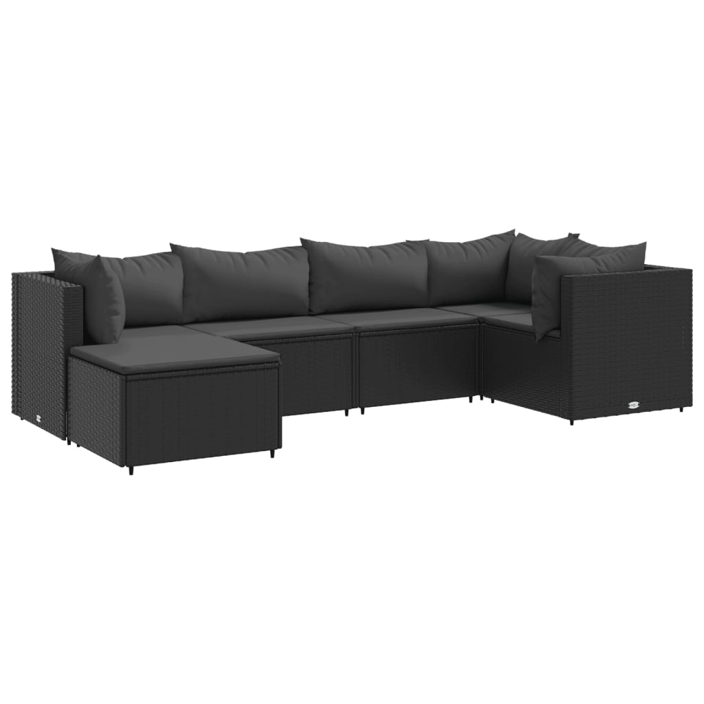 Set mobilier de grădină cu perne, 6 piese, negru, poliratan