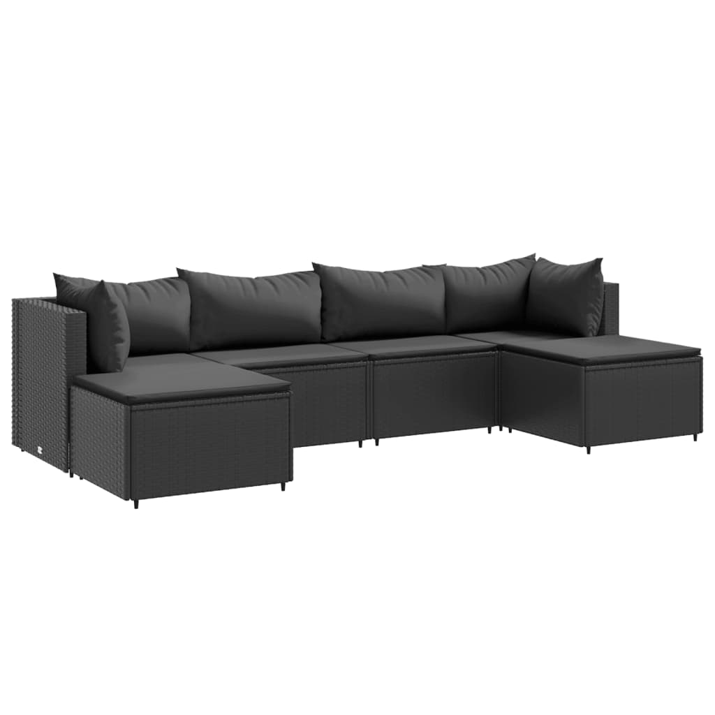 Set mobilier de grădină cu perne, 6 piese, negru, poliratan