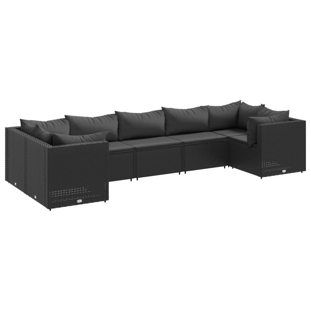 Set mobilier de grădină cu perne, 7 piese, negru, poliratan