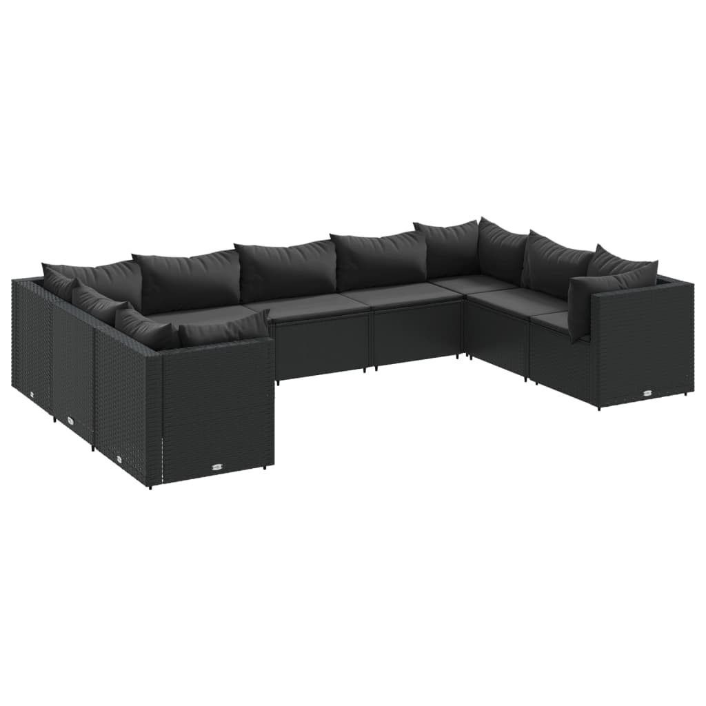 Set mobilier de grădină cu perne, 9 piese, negru, poliratan