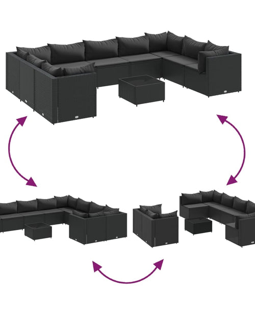 Încărcați imaginea în vizualizatorul Galerie, Set canapele de grădină cu perne, 10 piese, negru, poliratan

