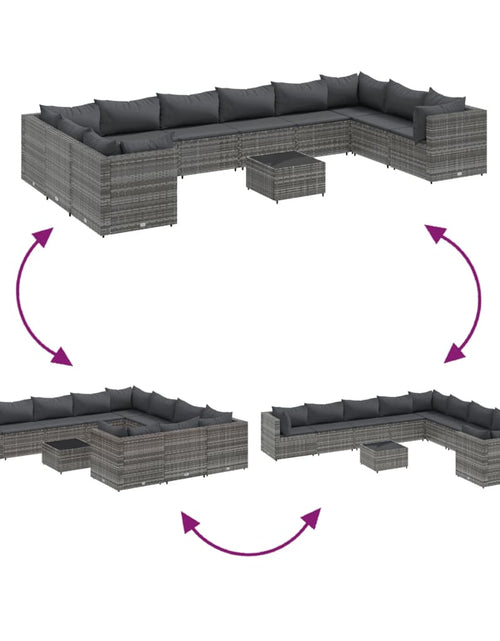 Загрузите изображение в средство просмотра галереи, Set canapele de grădină cu perne, 11 piese, gri, poliratan
