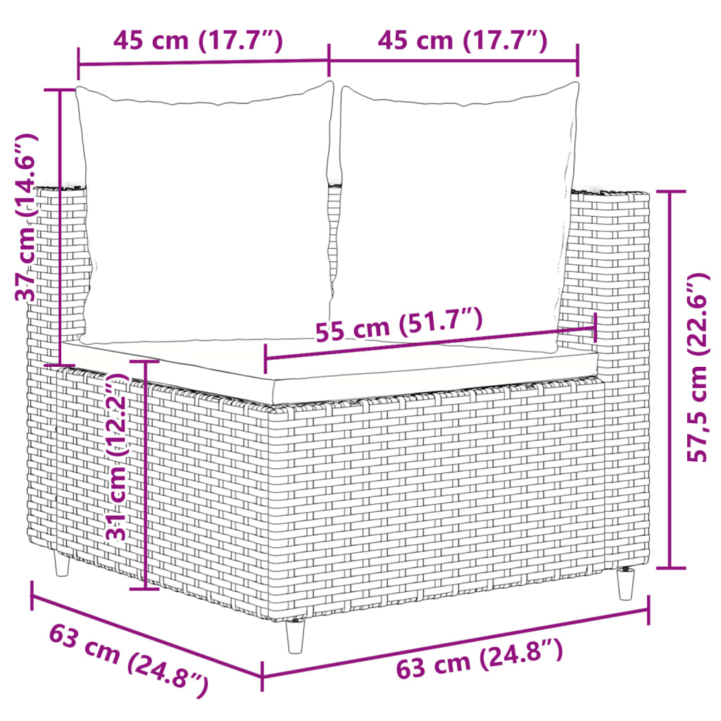 Set canapea de grădină cu perne, 5 piese, gri, poliratan