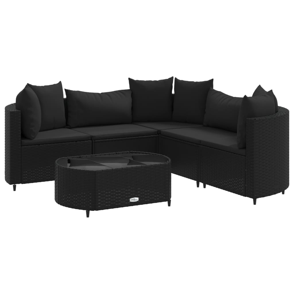 Set mobilier de grădină cu perne, 6 piese, negru, poliratan