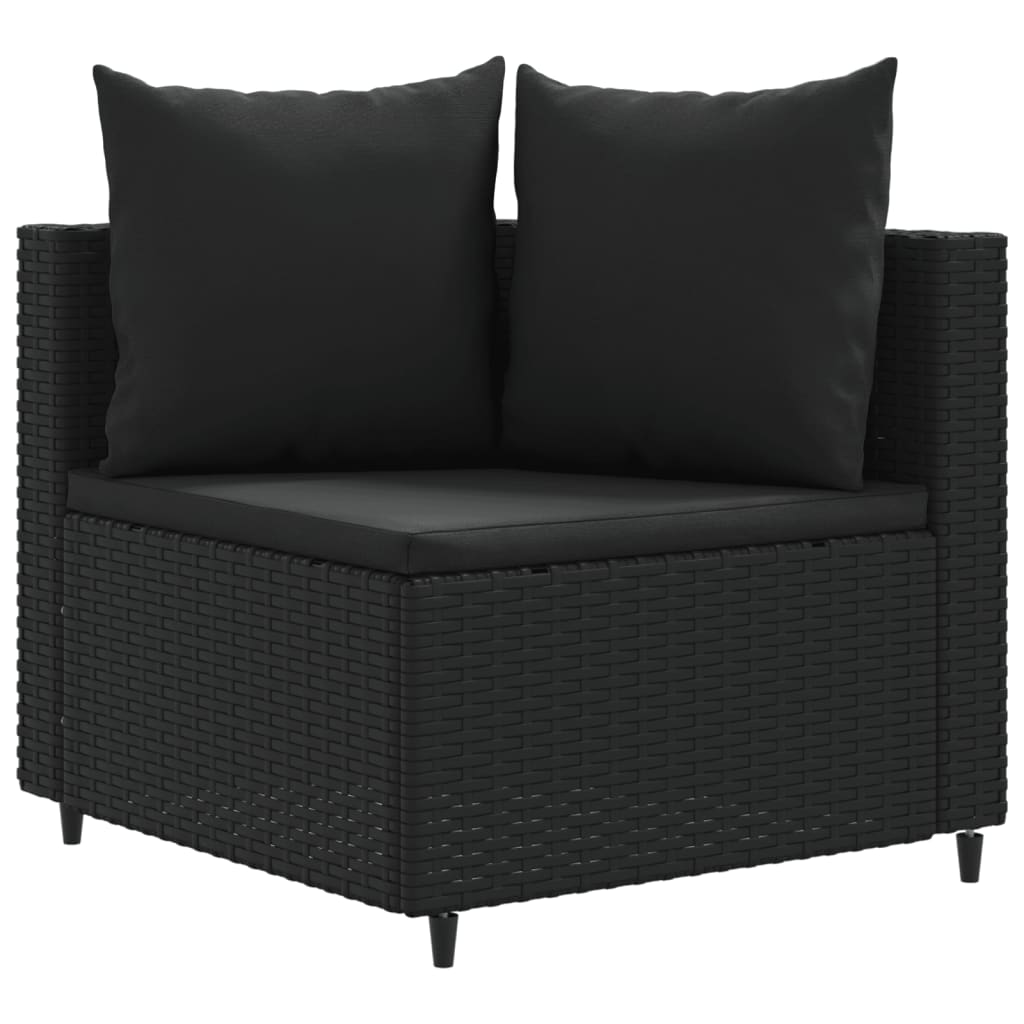 Set mobilier de grădină cu perne, 6 piese, negru, poliratan