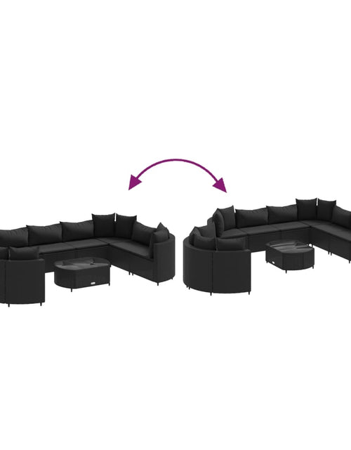 Загрузите изображение в средство просмотра галереи, Set canapele de grădină cu perne, 10 piese, negru, poliratan
