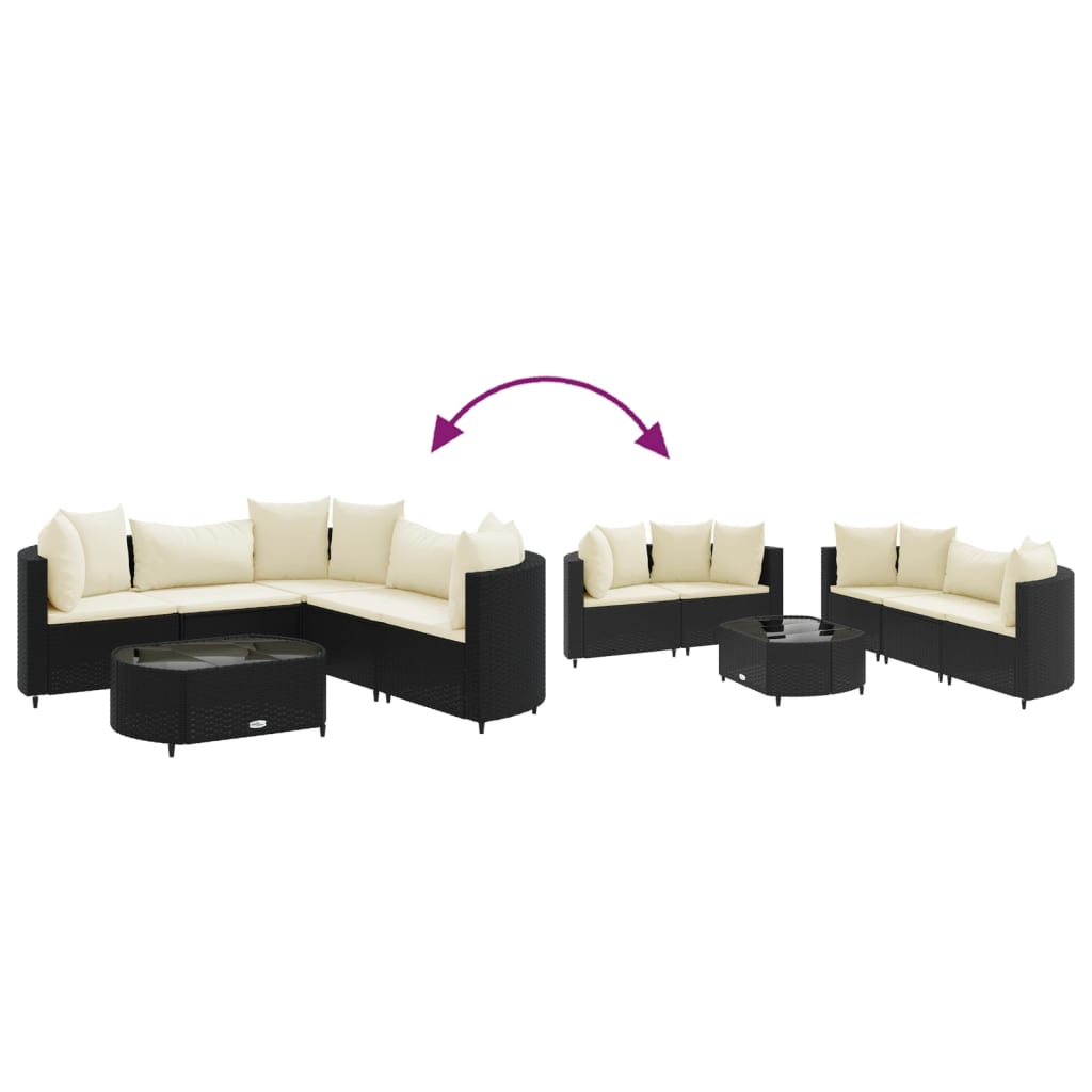 Set mobilier de grădină cu perne, 6 piese, negru, poliratan