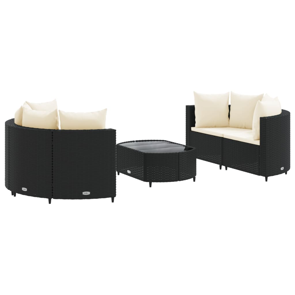 Set mobilier de grădină cu perne, 5 piese, negru, poliratan