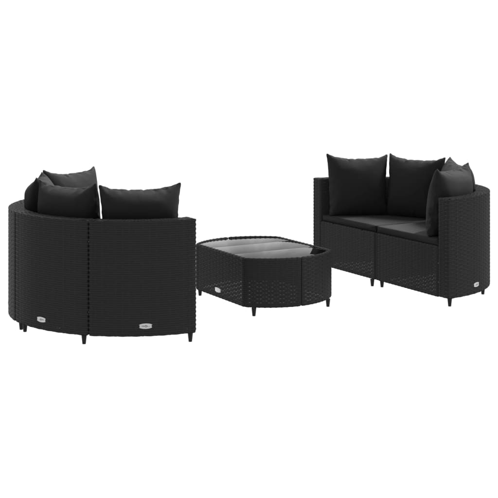 Set mobilier de grădină cu perne, 5 piese, negru, poliratan