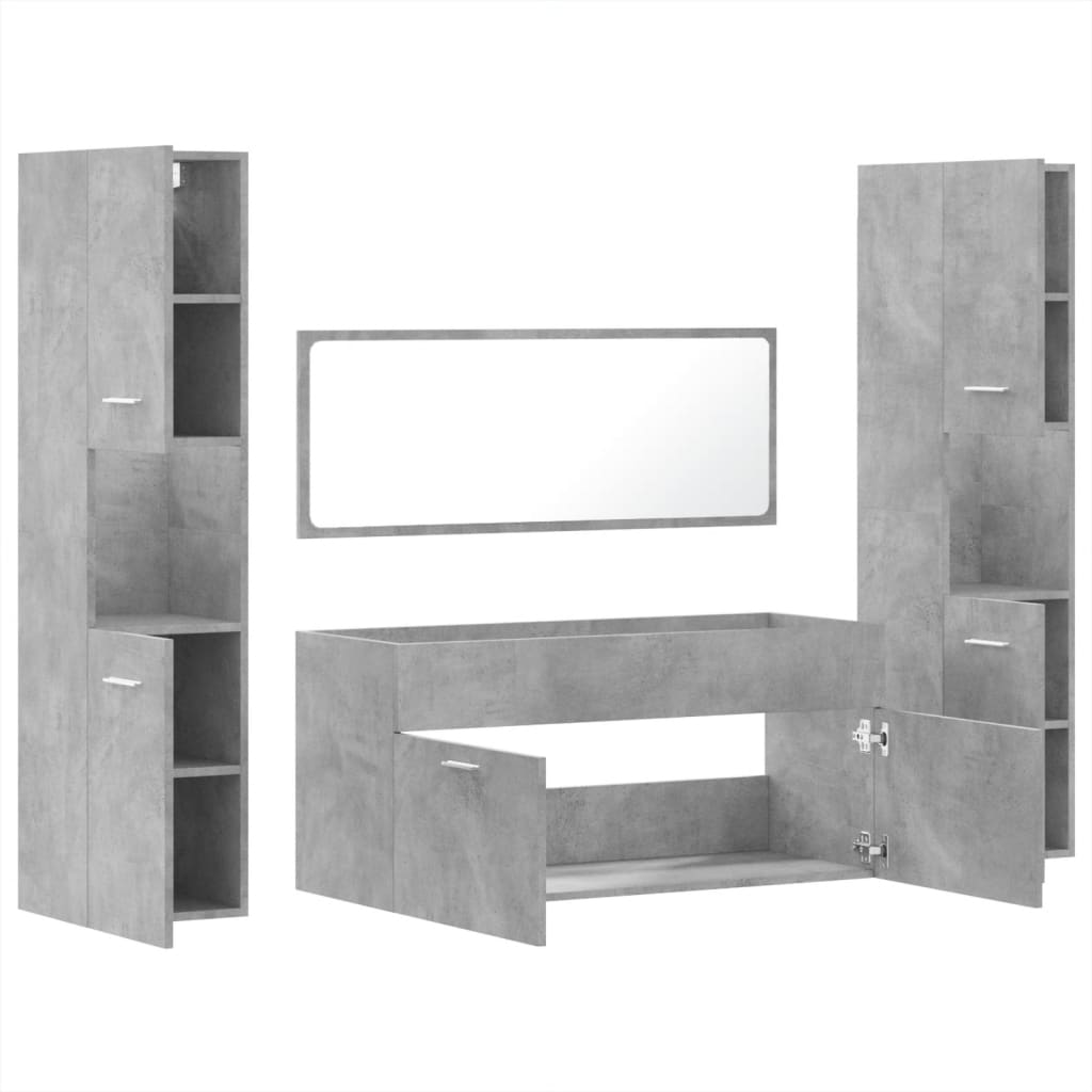 Set mobilier de baie, 4 piese, gri beton, lemn compozit