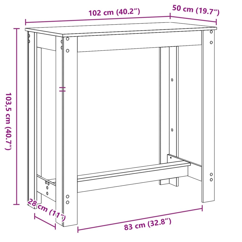 Masă de bar, gri beton, 102x50x103,5 cm, lemn prelucrat