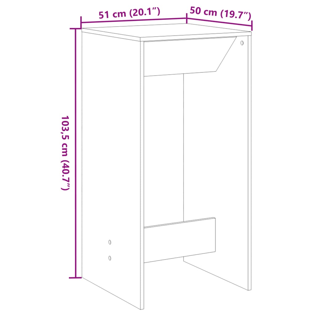 Masă bar, alb, 51x50x103,5 cm, lemn prelucrat