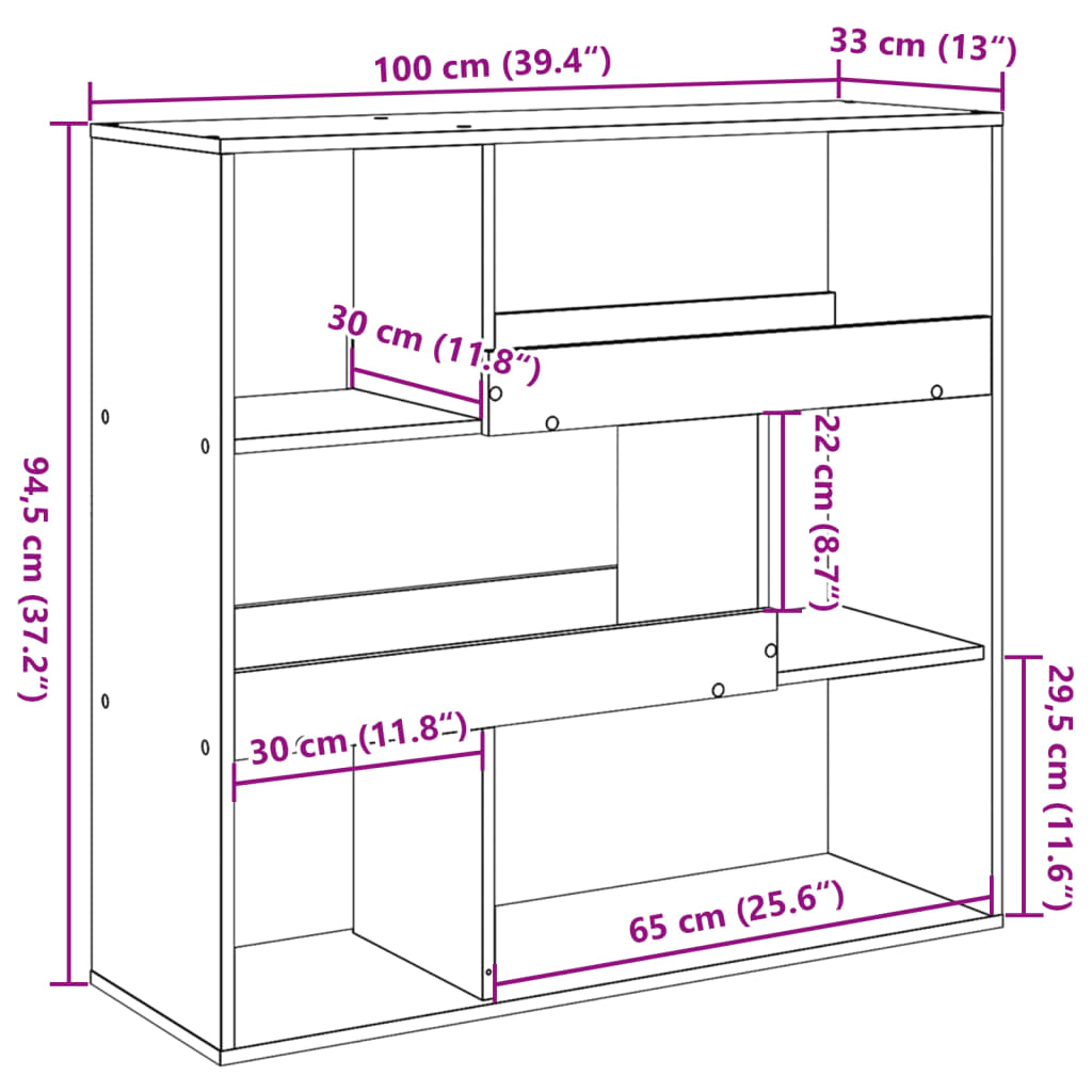 Bibliotecă/Separator cameră, alb, 100x33x94,5 cm