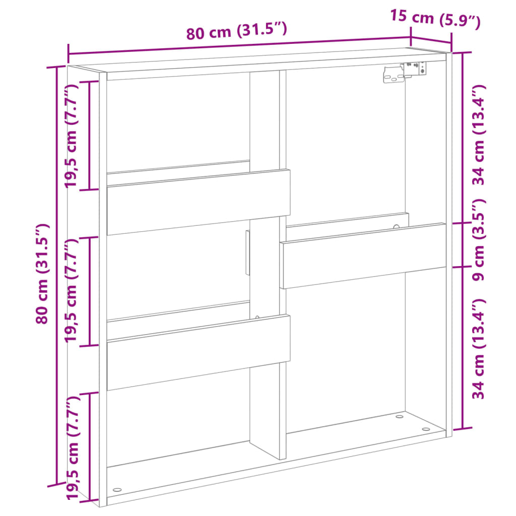 Dulap de perete, stejar maro, 80x15x80 cm, lemn prelucrat