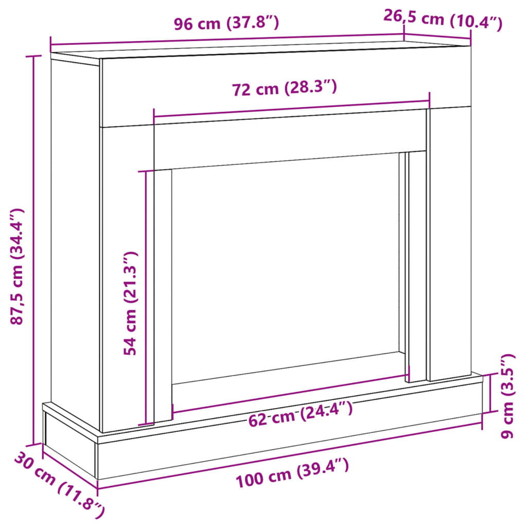 Mască de șemineu, gri beton, 100x30x87,5 cm, lemn prelucrat