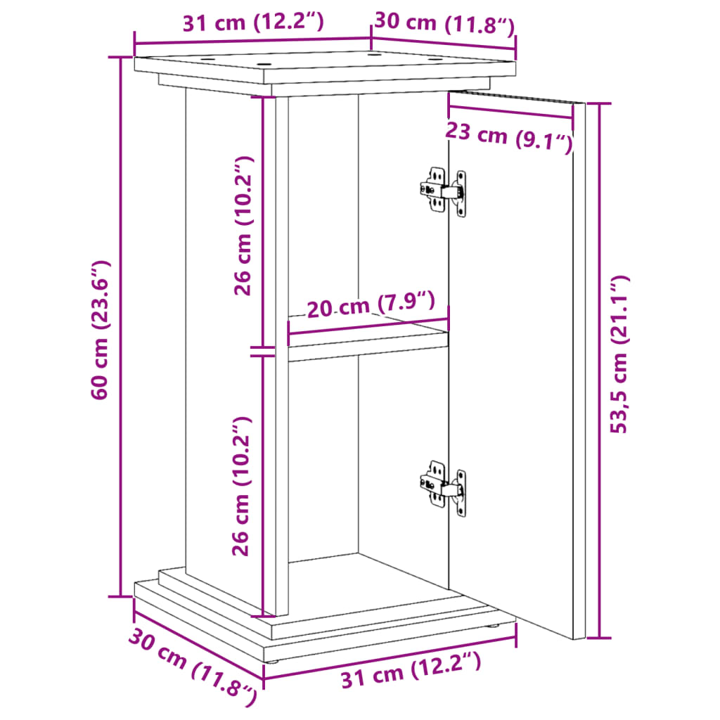 Suport prezentare cu depozitare sonoma stejar 31x30x60 cm lemn