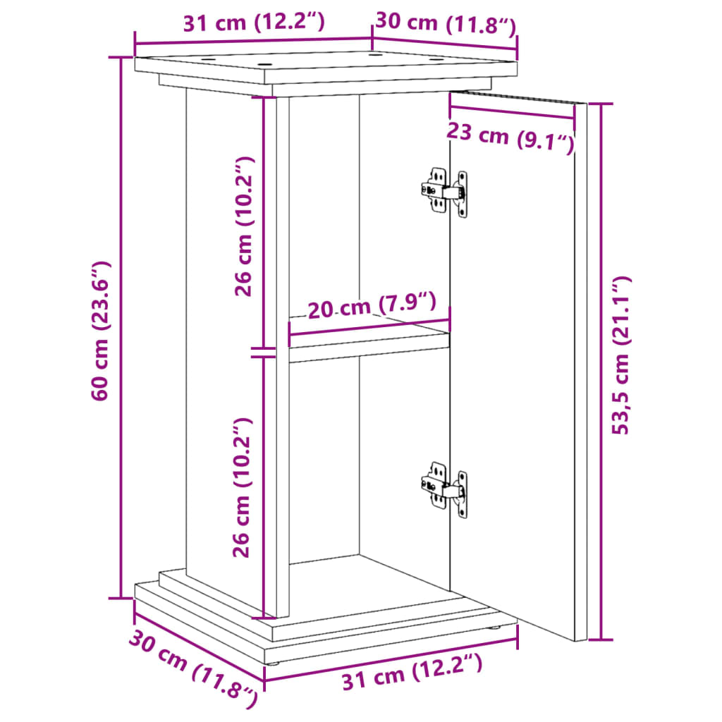 Suport prezentare cu depozitare stejar fumuriu 31x30x60 cm lemn