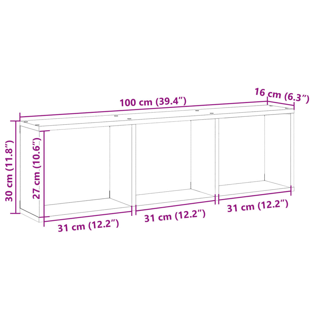 Dulap de perete, sonoma gri, 100x16x30 cm, lemn prelucrat