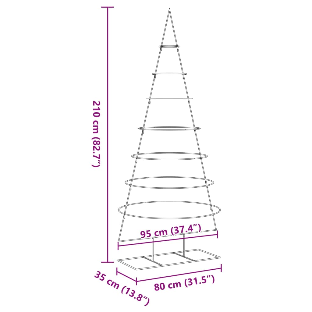 Brad de Crăciun din metal pentru decor, negru, 210 cm