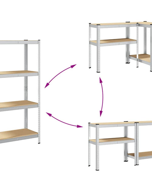 Încărcați imaginea în vizualizatorul Galerie, Raft depozitare cu 4 niveluri, argintiu, oțel&amp;lemn prelucrat
