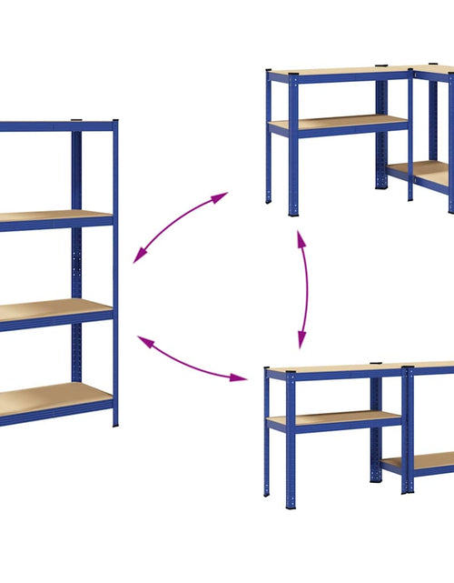 Încărcați imaginea în vizualizatorul Galerie, Raft depozitare cu 4 niveluri, oțel albastru&amp;lemn prelucrat
