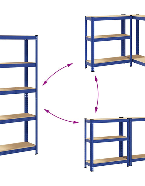 Încărcați imaginea în vizualizatorul Galerie, Raft depozitare cu 5 niveluri, albastru, oțel&amp;lemn prelucrat
