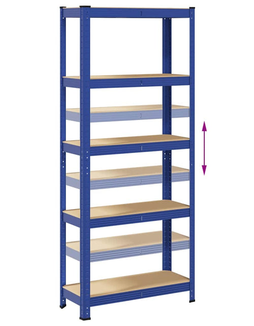 Încărcați imaginea în vizualizatorul Galerie, Raft depozitare cu 5 niveluri, albastru, oțel&amp;lemn prelucrat
