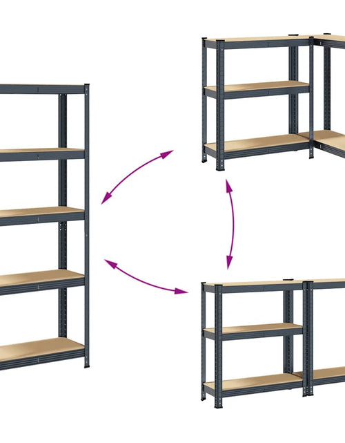 Încărcați imaginea în vizualizatorul Galerie, Raft de depozitare cu 5 niveluri, antracit, oțel/lemn prelucrat

