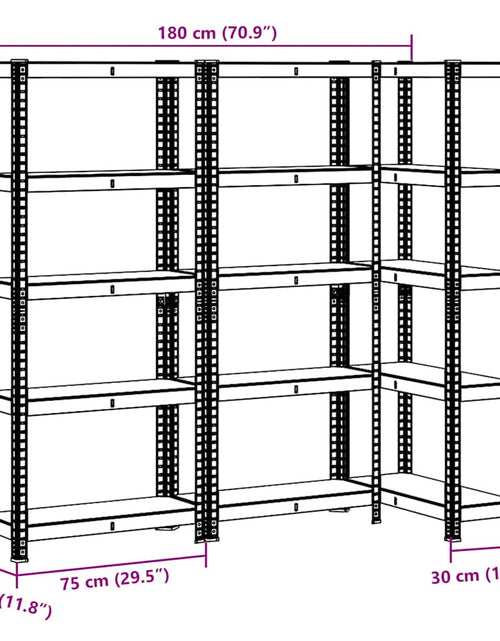 Încărcați imaginea în vizualizatorul Galerie, Rafturi de depozitare cu 5 niveluri, 3 buc., antracit oțel/lemn
