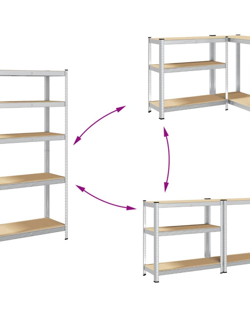 Încărcați imaginea în vizualizatorul Galerie, Raft depozitare cu 5 niveluri, argintiu, oțel&amp;lemn prelucrat

