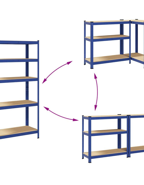 Încărcați imaginea în vizualizatorul Galerie, Raft depozitare cu 5 niveluri, albastru, oțel&amp;lemn prelucrat

