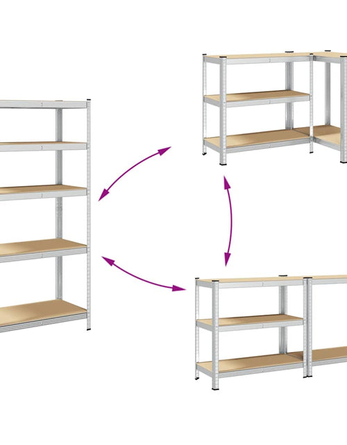 Încărcați imaginea în vizualizatorul Galerie, Raft rezistent cu 5 niveluri, argintiu, oțel/ lemn prelucrat
