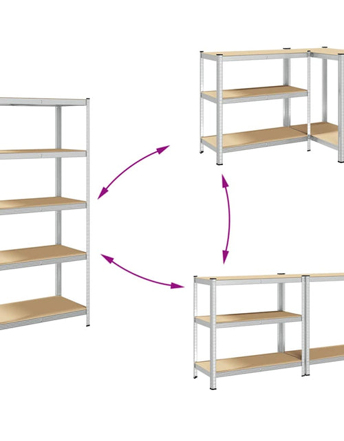 Încărcați imaginea în vizualizatorul Galerie, Raft depozitare cu 5 niveluri, argintiu, oțel&amp;lemn prelucrat
