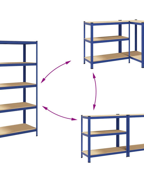 Încărcați imaginea în vizualizatorul Galerie, Raft depozitare cu 5 niveluri, albastru, oțel&amp;lemn prelucrat
