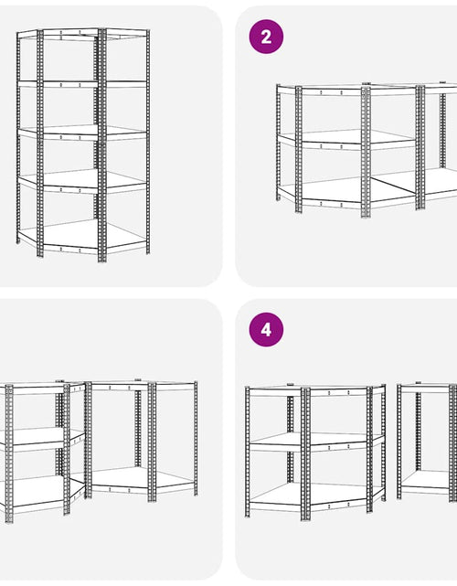 Încărcați imaginea în vizualizatorul Galerie, Raft de colț cu 5 niveluri, argintiu, oțel și lemn prelucrat
