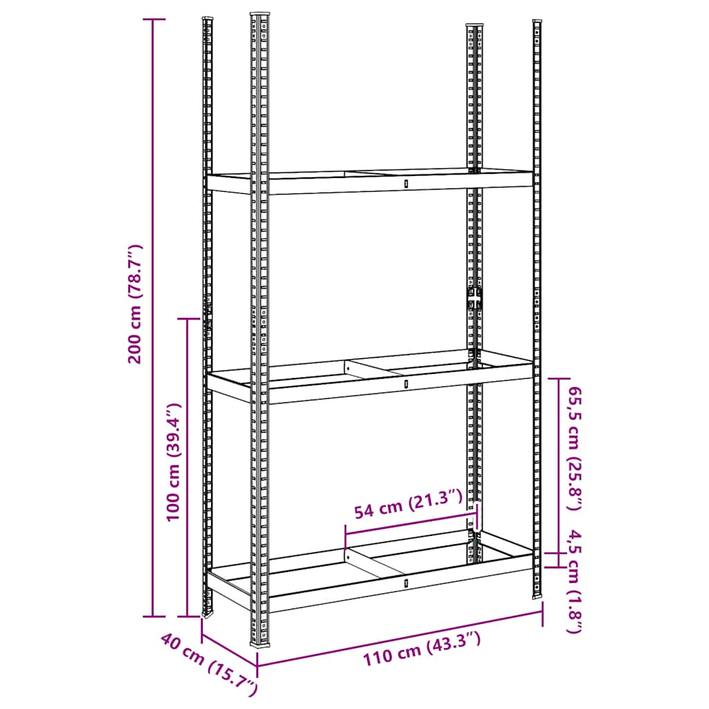 Raft pentru anvelope cu 3 straturi, argintiu 110x40x200 cm oțel