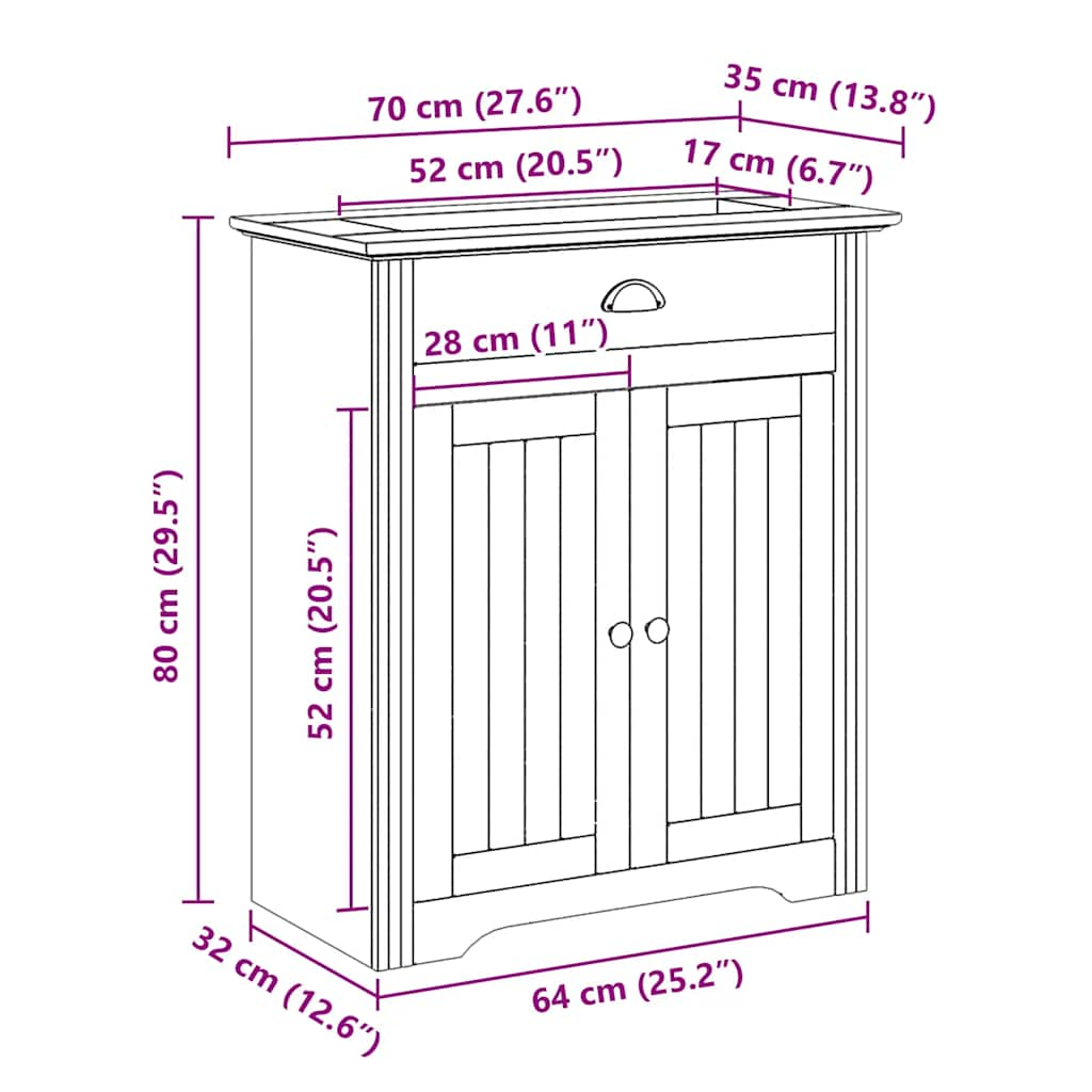 Dulap pentru chiuvetă de baie „BODO” Alb 70x35x80 cm