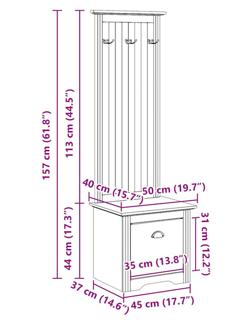 Încărcați imaginea în vizualizatorul Galerie, Dulap de hol cu cârlige „BODO” alb și maro 50x40x157 cm
