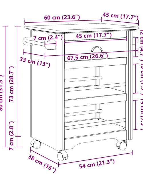 Загрузите изображение в средство просмотра галереи, Cărucior de bucătărie „BODO” alb și maro 67,5x45x80 cm
