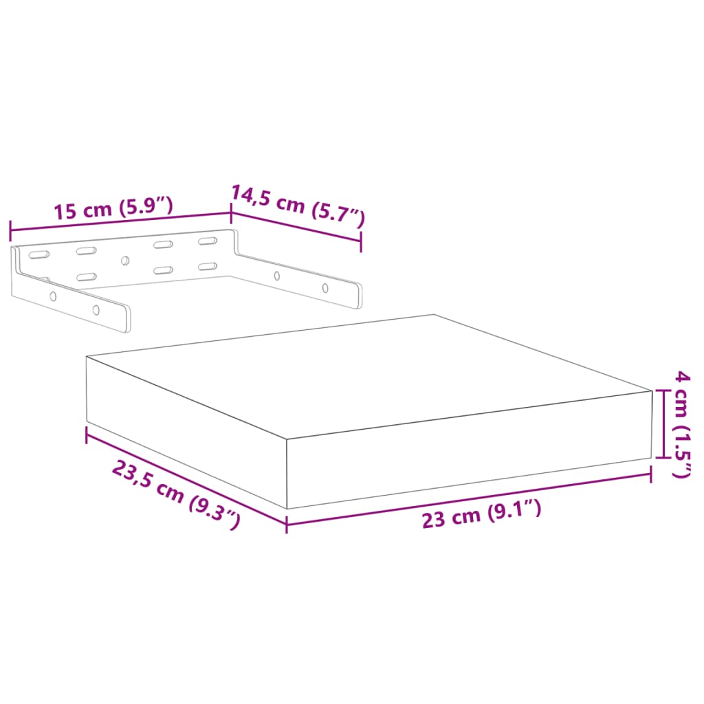 Rafturi plutitoare, 4 buc., 23x23,5x4 cm, lemn prelucrat