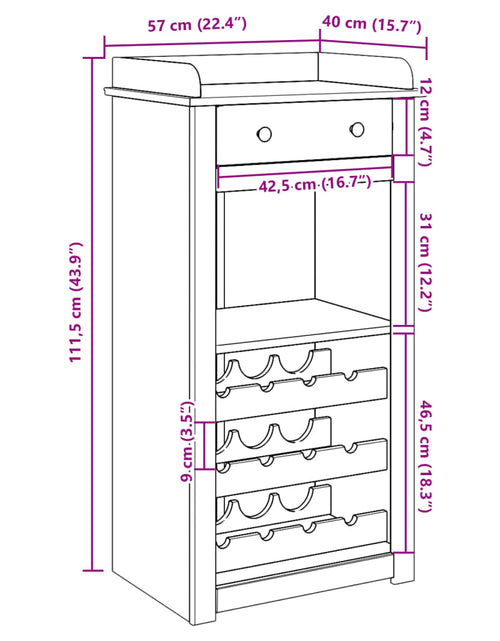 Încărcați imaginea în vizualizatorul Galerie, Dulap de vinuri „Panama”, 57x40x111,5 cm, lemn masiv de pin

