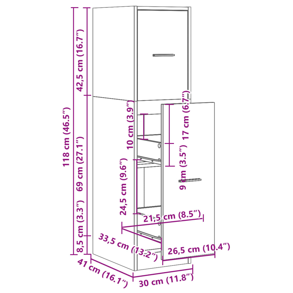 Dulap de farmacie, alb, 30x41x118 cm, lemn prelucrat