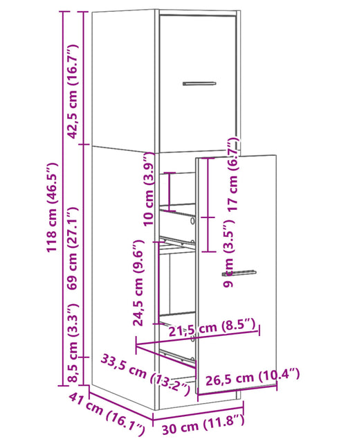 Încărcați imaginea în vizualizatorul Galerie, Dulap de farmacie, gri beton, 30x41x118 cm, lemn prelucrat
