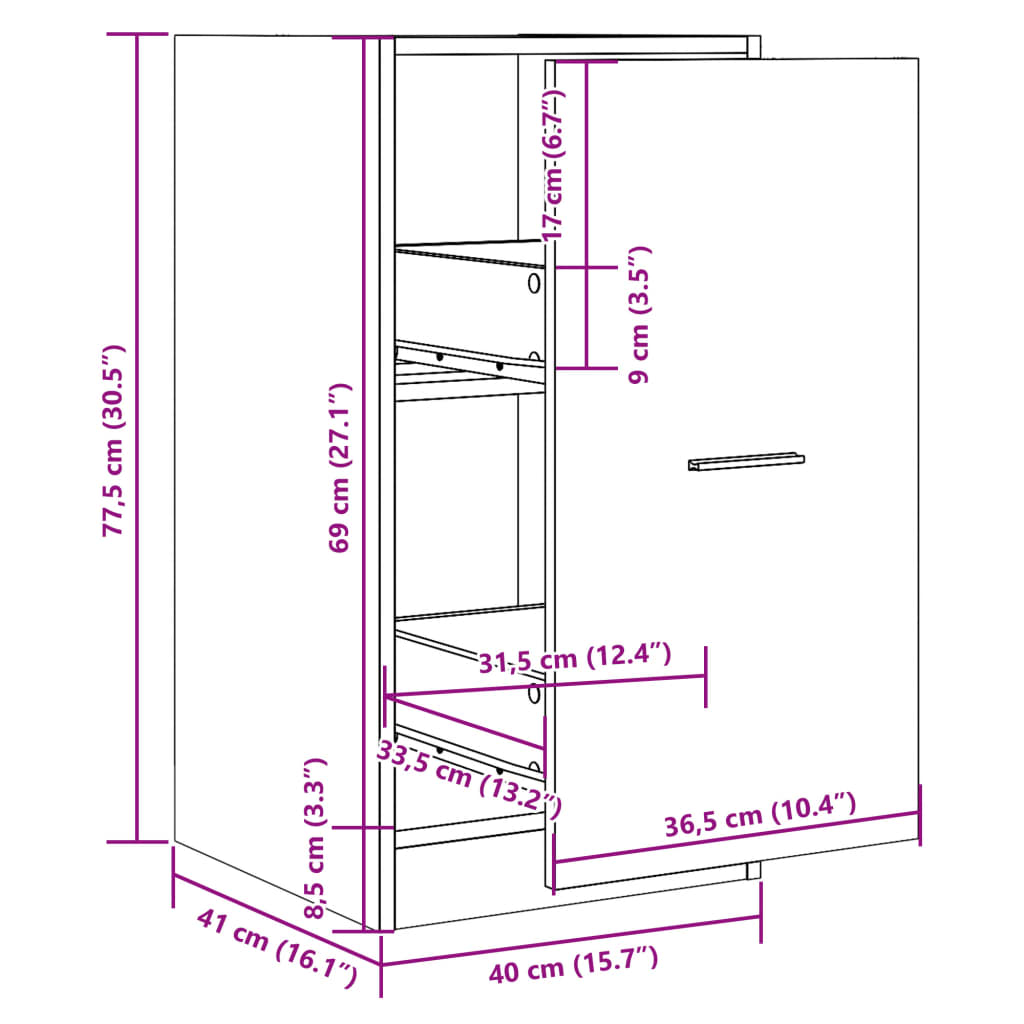 Dulap farmacie, stejar artizanal, 40x41x77,5 cm, lemn prelucrat