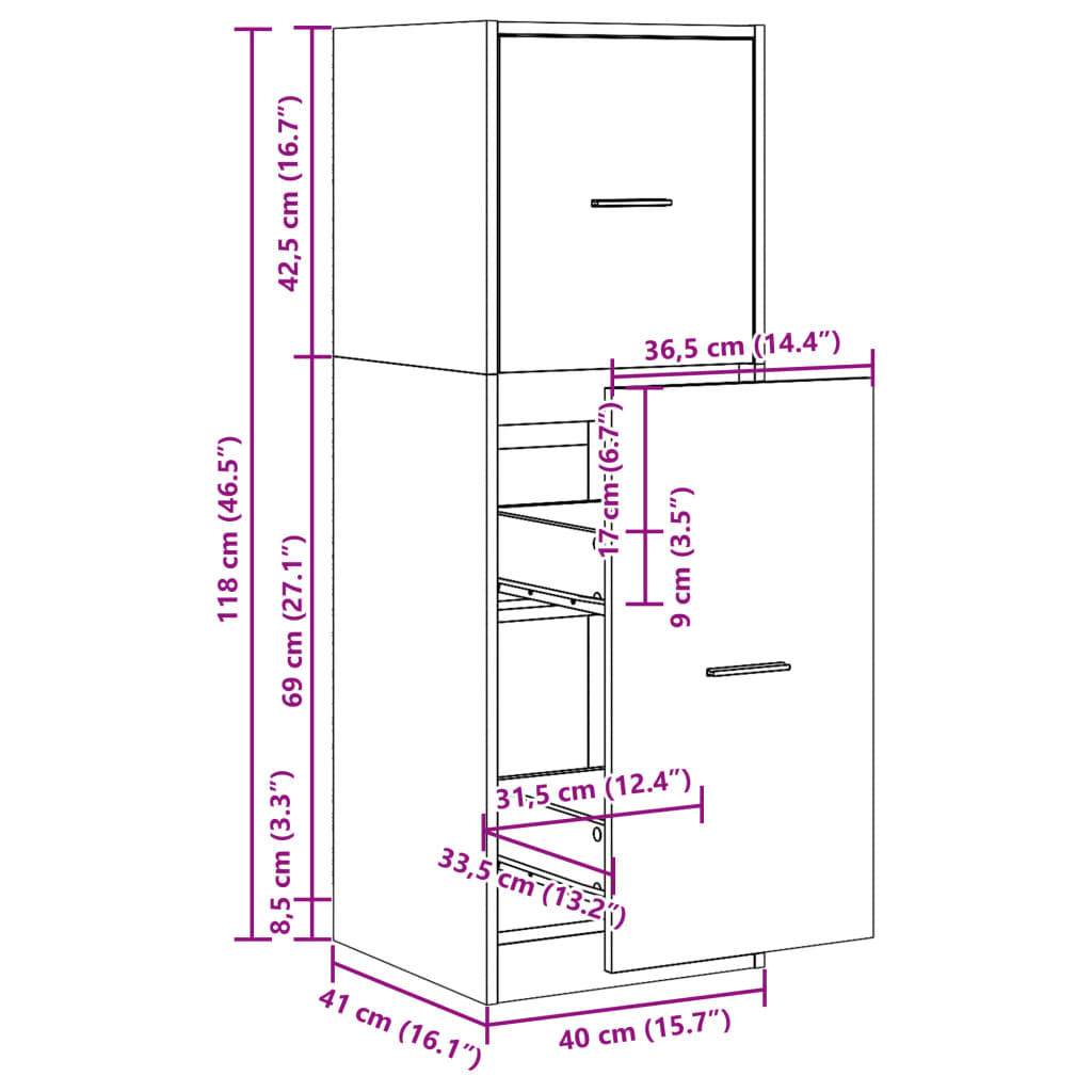 Dulap de farmacie stejar fumuriu, 40x41x118 cm, lemn prelucrat