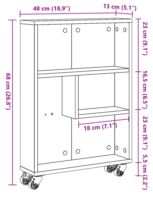Загрузите изображение в средство просмотра галереи, Cărucior depozitare îngust, stejar sonoma, 48x13x68 cm, lemn
