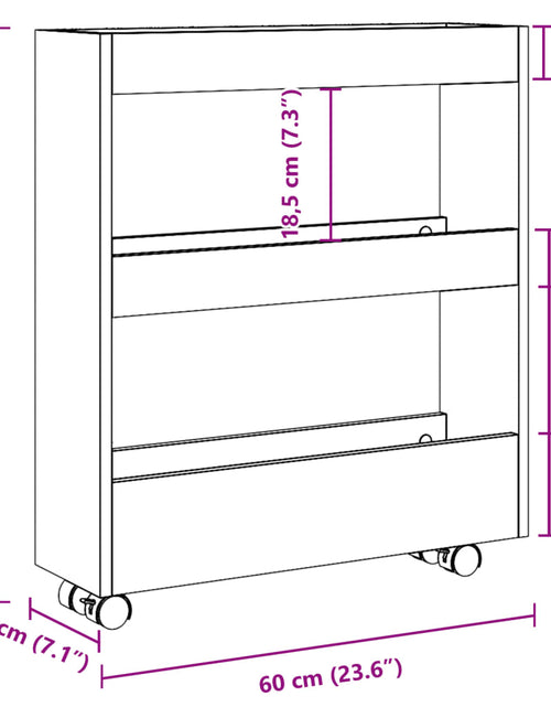 Загрузите изображение в средство просмотра галереи, Cărucior depozitare îngust, 3 niveluri stejar sonoma lemn
