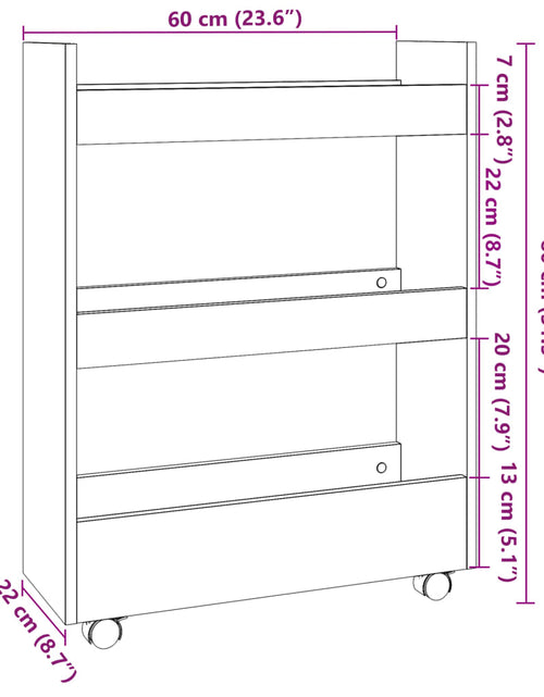 Încărcați imaginea în vizualizatorul Galerie, Cărucior de depozitare îngust, 3 niveluri stejar fumuriu lemn
