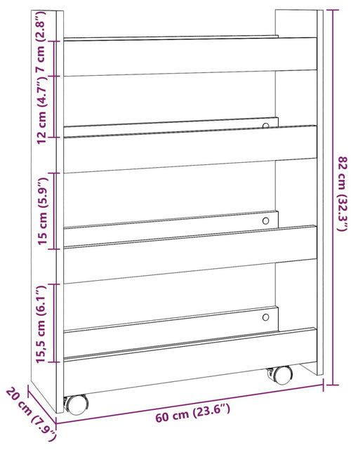 Încărcați imaginea în vizualizatorul Galerie, Cărucior depozitare îngust, 4 niveluri stejar sonoma lemn
